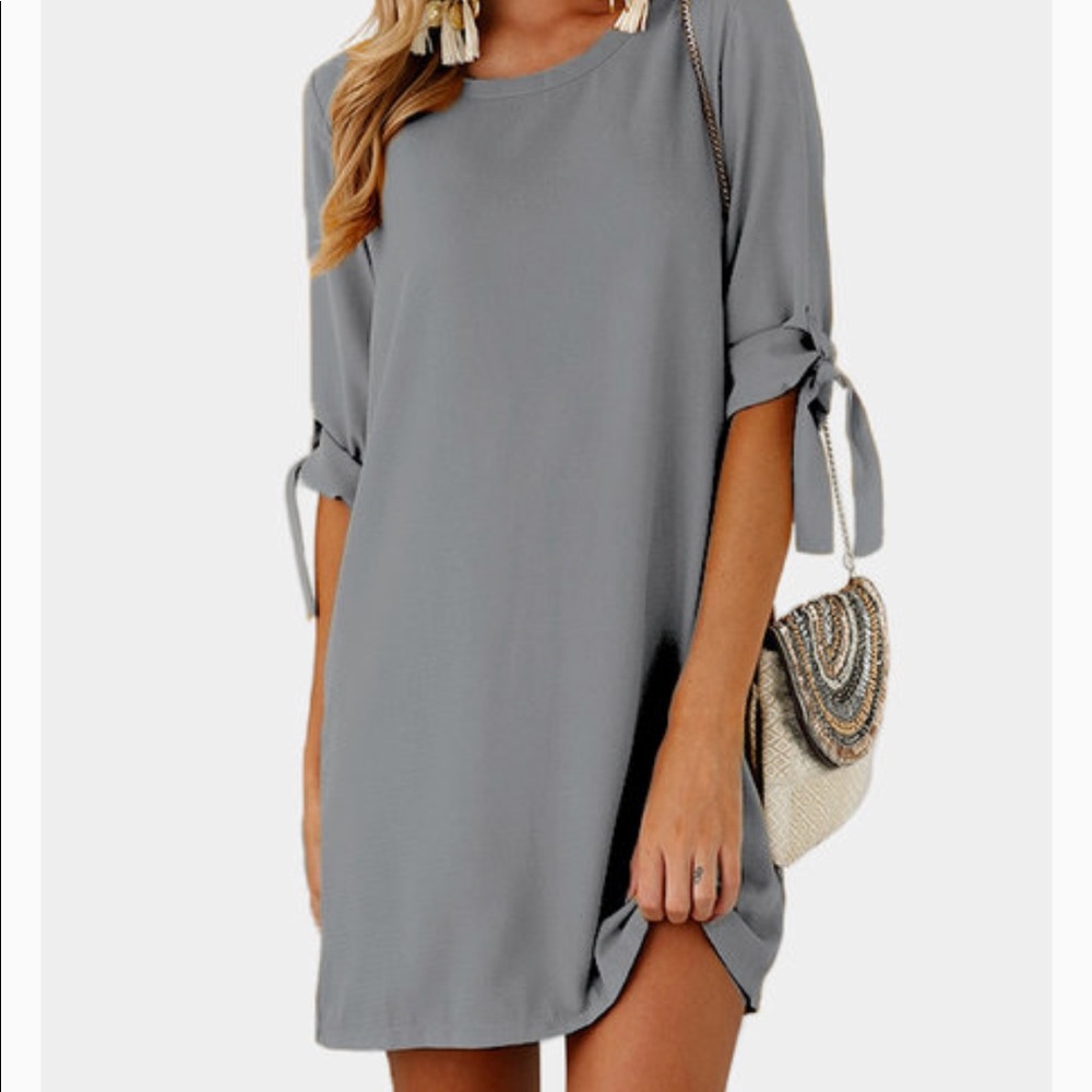 Gray Yoin self-tie at sleeves mini dress